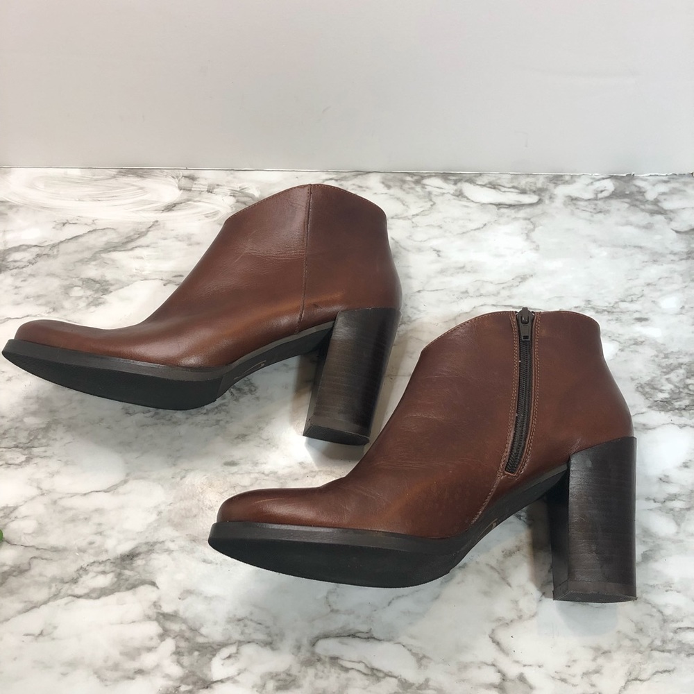 Kanna Leather Tobacco Brown Heeled Booties Size 39 - Picture 4 of 13
